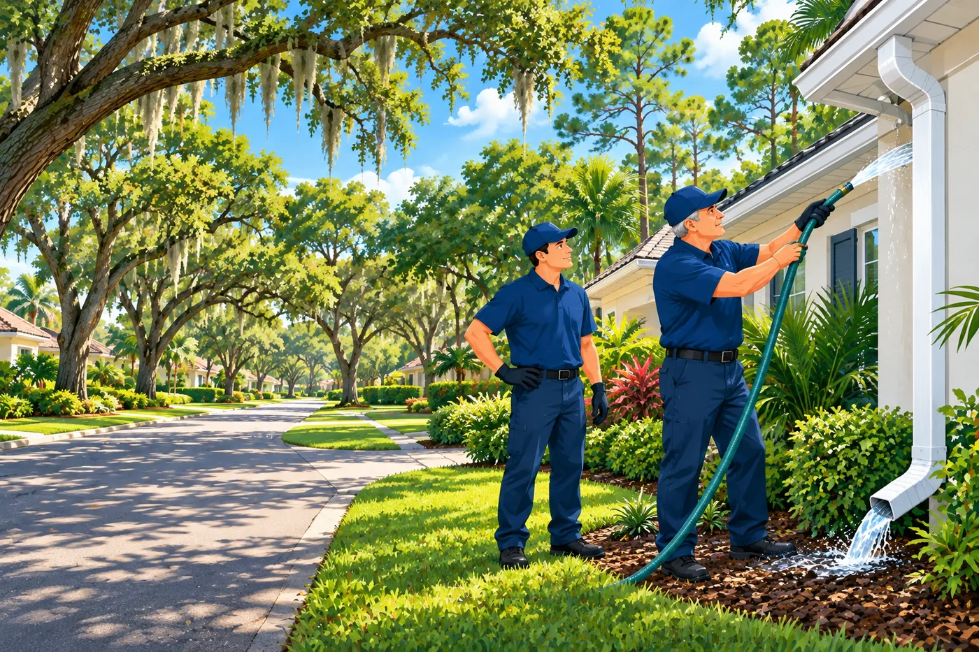 Illustration: gutter cleaning at a home in the Seminole County area of Florida